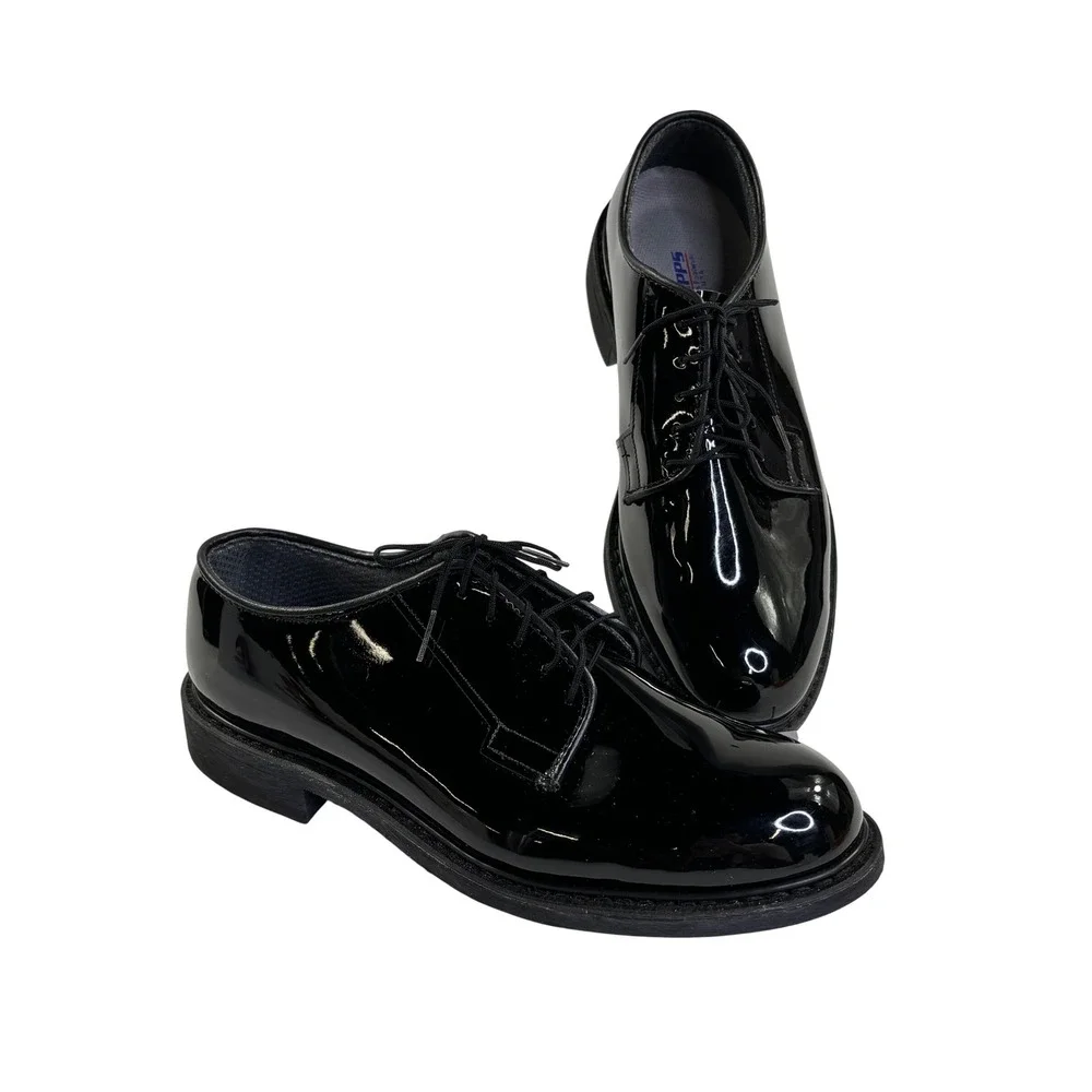 Capps Mens Black Patent Uniform Oxford Shoes Vibram Sole 90253 9 D Made in USA